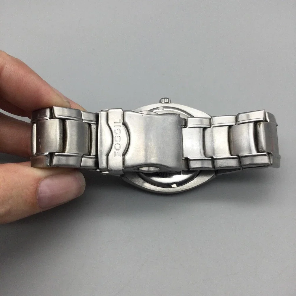Fossil Blue AM-3752 Mens Watch 40mm Silver Dial Stainless Date New Battery 7.75